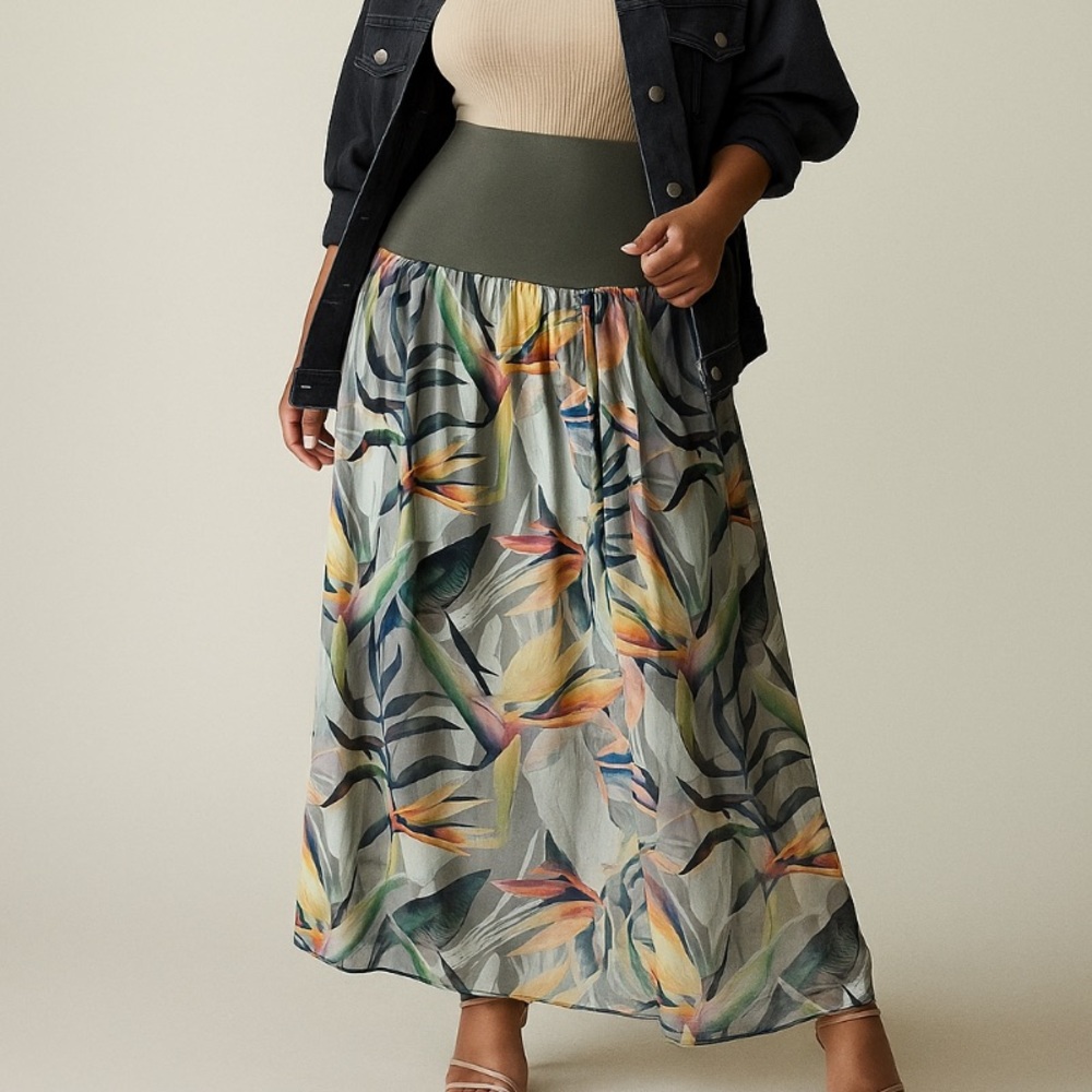 Belle France Tropical Hawaiian Skirt Silk Blend Medium Elastic Waist Italy